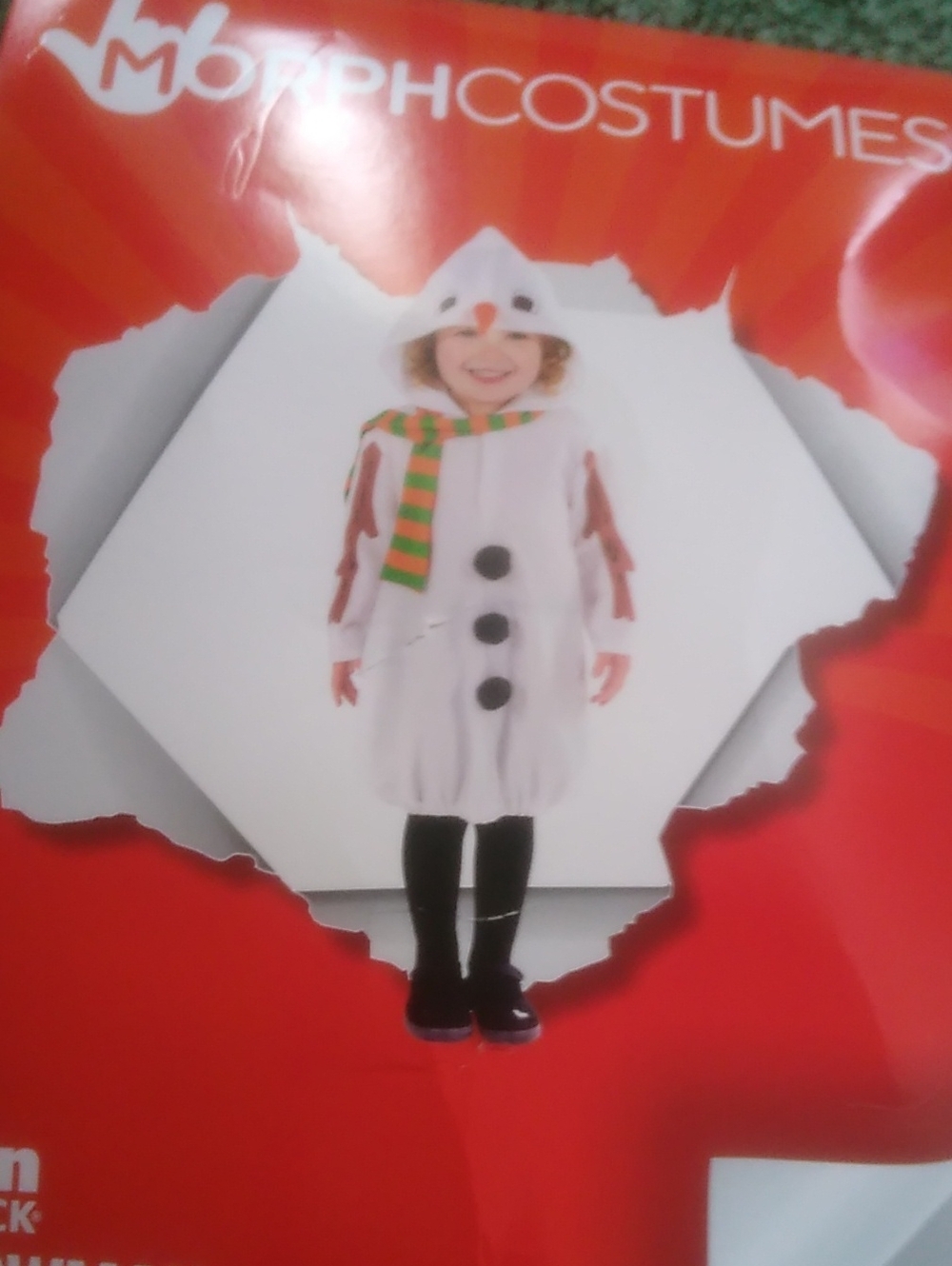 Morphe White Snowman Costume with Green and Orange Striped Scarf